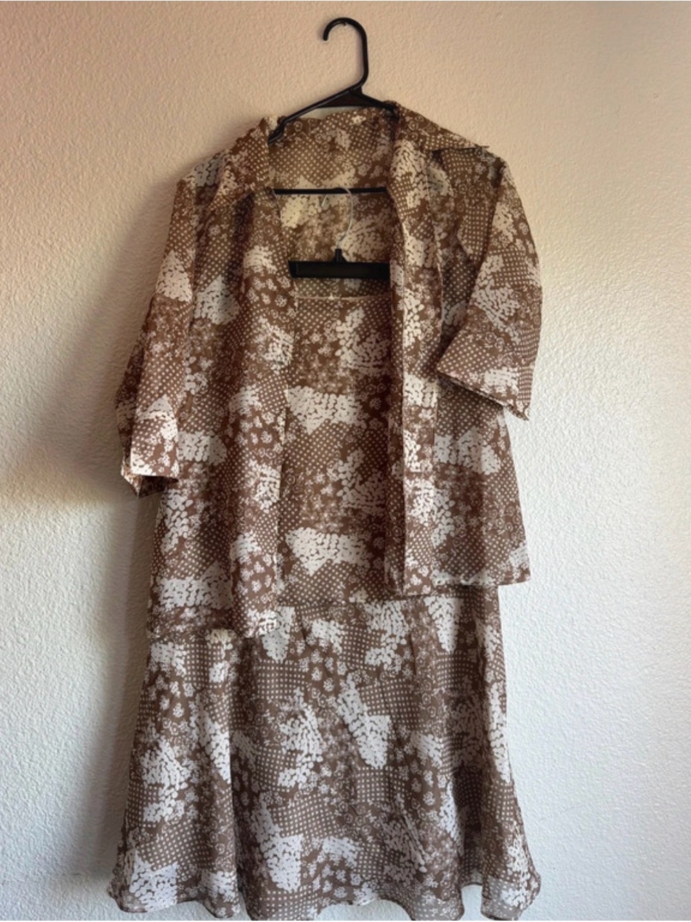 Brown and White Floral Two-Piece top and skirt  Set